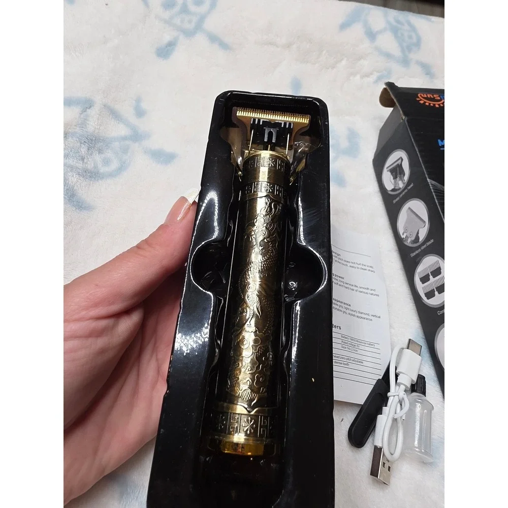 MiniSun Professional Cordless Hair Trimmer Dragon Embossed T-Blade Clipper Gold‎